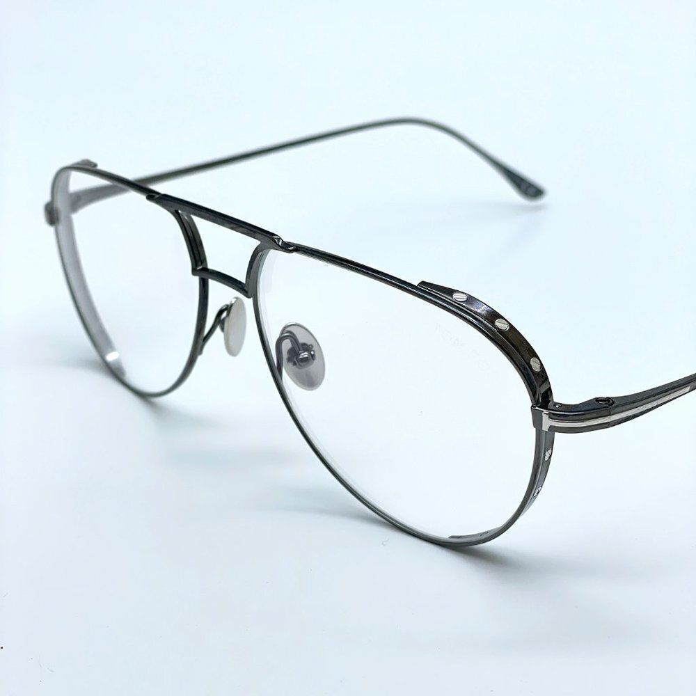 NEW Tom Ford TF5658 008 Shiny Gunmetal Aviator Unisex Eyeglasses - Picture 8 of 13